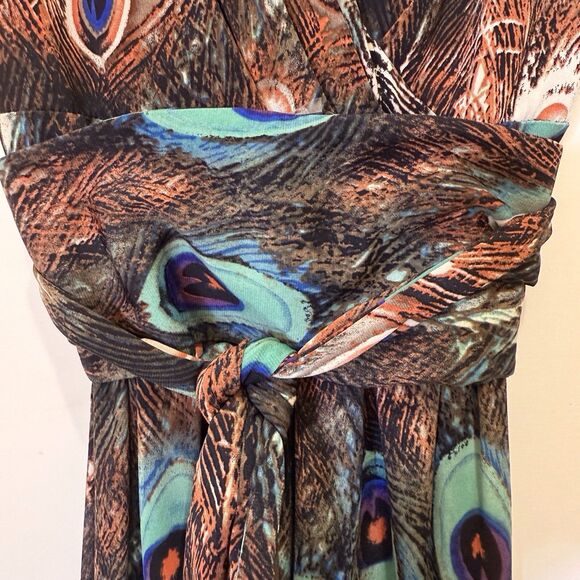 Kasper‎ Womens Sleeveless Maxi Dress Sz Small Peacock Tie Waist Stretch Wedding - Picture 11 of 16